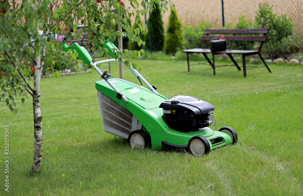 Fototapeta premium lawn mower on the lawn