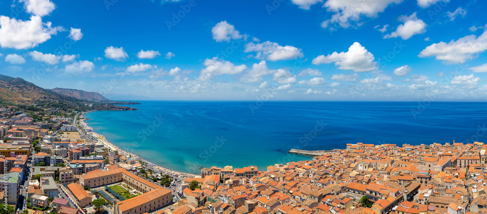 Aerial view of Cefalu in Sicily, Italy