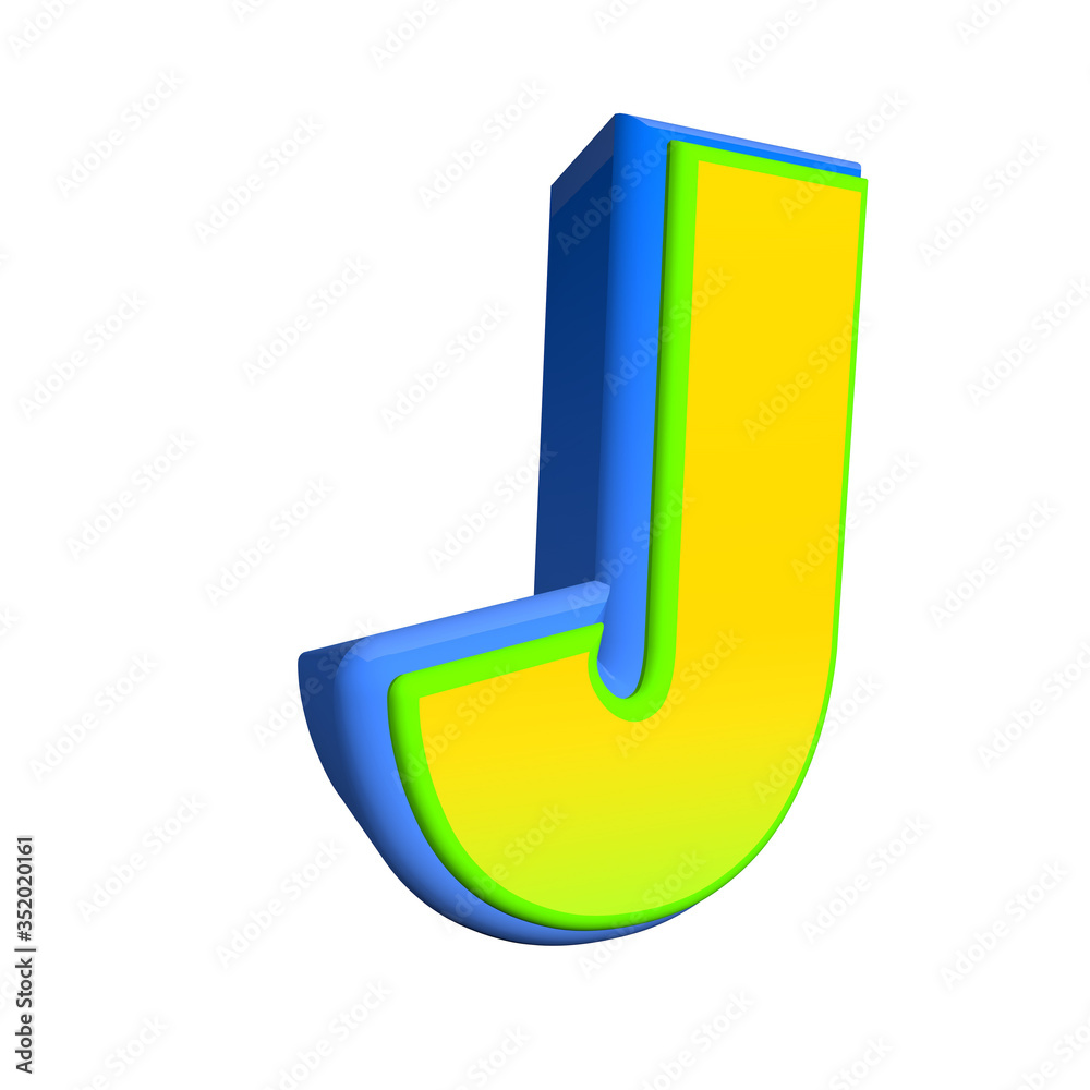 Comic style letter j. Creative high detail yellow and blue comic font.Multilayer funny colorful 3d render letters and figures for decoration of kids' illustrations, websites, comics, banners. Comic style letter j. Creative high detail yellow and blue comic font.Multilayer funny colorful 3d render letters and figures for decoration of kids' illustrations, websites, comics, banners.