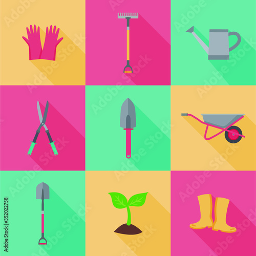 Set of garden tools, gardening design elements. Vector
