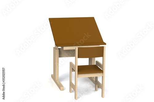 Children's small wooden table and chair.