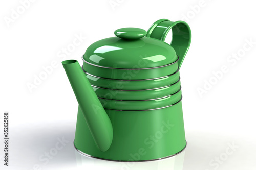 Enamelled metal teapot for making fresh tea. 3D render