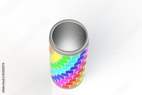 Colored thermos mug with puzzle. 3D rendering