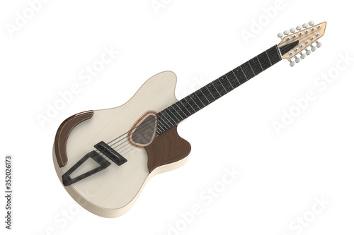 Guitar set isolated on a white background. Classical guitar for your business project.. 3D render