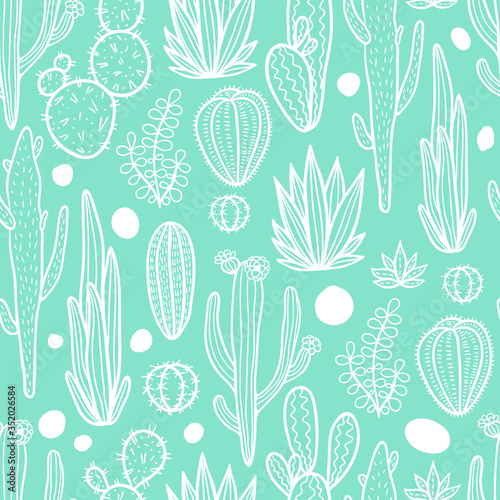 Beautiful Cactuses Abstract Seamless Pattern