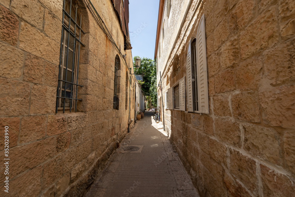 jerusalem, israel. 04-05-2020. Old and narrow streets in the Nahlaot neighborhood of Jerusalem