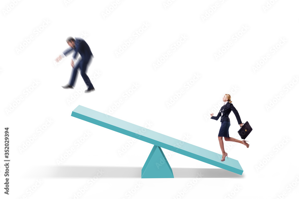 Competition concept with businessman and seesaw Competition concept with businessman and seesaw