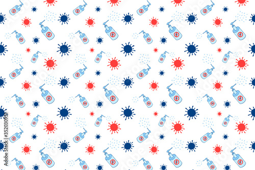 Using sanitizer for disinfection, repeating background. Coronavirus protection. Sanitize your hands.