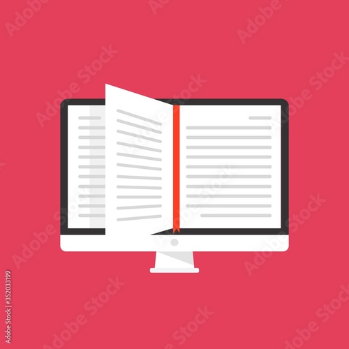 Online book flat design concept icon vector
