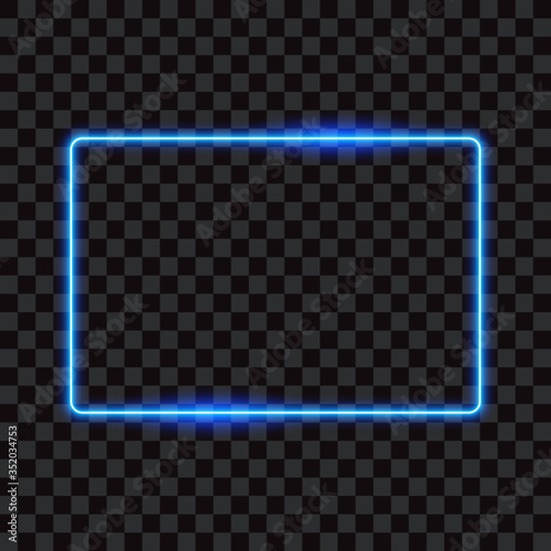 Blue neon rectangle frame, sign on transparent background, vector illustration.