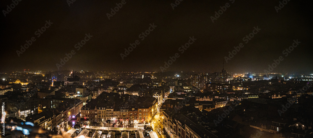 Panoramic nightscape from atop the library tower in Leuven