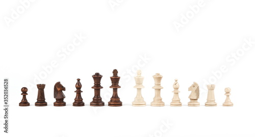 set of chess pieces on a white background