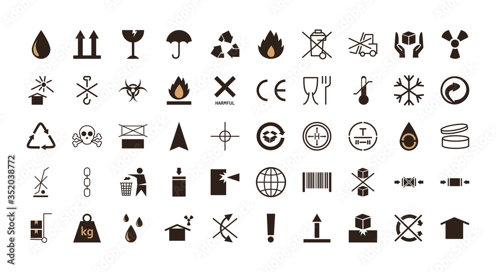Photography Cardboard and packaging flat style icon set vector design