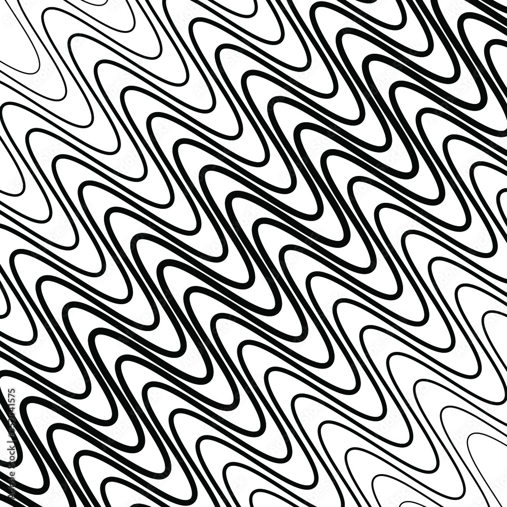 Abstract black diagonal wavy lines. Vector illustration. Psychedelic pattern. Op art. Trendy design element for prints, posters, web pages, template and textile pattern