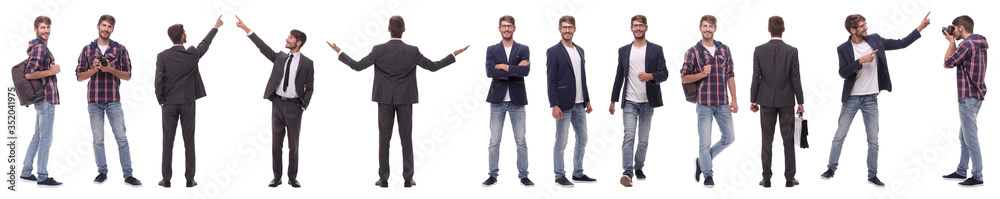 panoramic collage of self-motivated young man .isolated on white panoramic collage of self-motivated young man .isolated on white