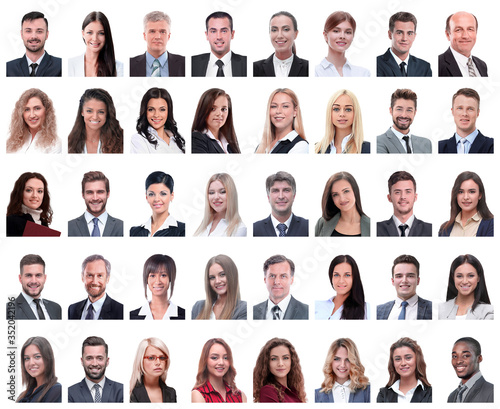 collage of portraits of successful employees isolated on white