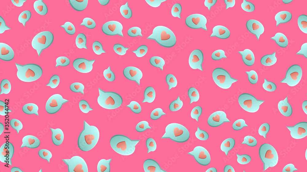 Endless seamless pattern of beautiful festive love joyful hearts in dialog clouds on a pink background. Vector illustration Endless seamless pattern of beautiful festive love joyful hearts in dialog clouds on a pink background. Vector illustration