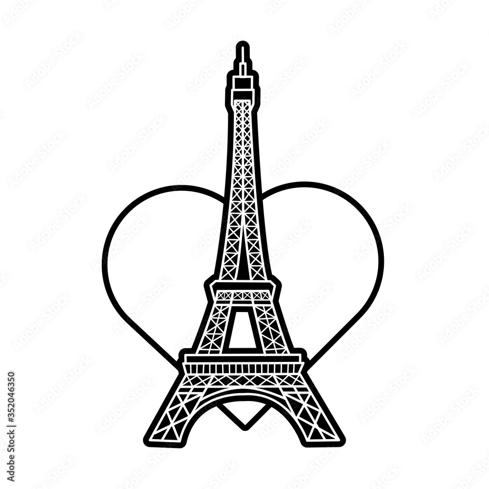 tower eiffel with heart line style