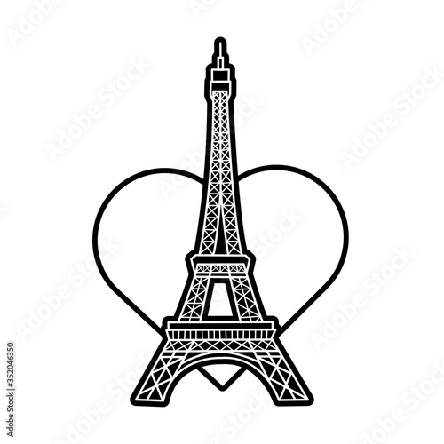 Fototapeta Naklejka Na Ścianę i Meble -  tower eiffel with heart line style