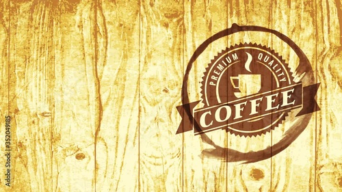 coffee shop branding selling pure odor caffeinated beverages with coffee teacup spot on timber table background