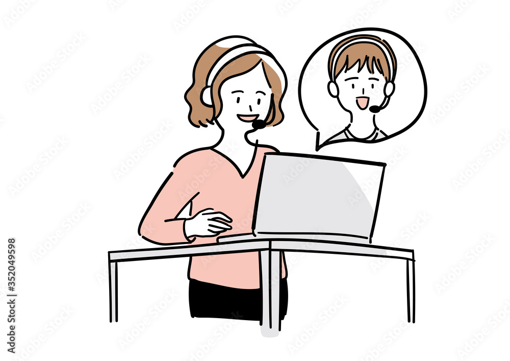 リモートワークで会話をする女性 リモートワークで会話をする女性