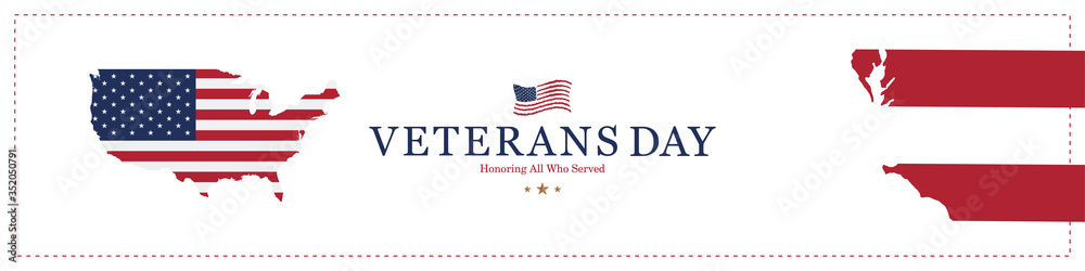 Happy Veterans Day. Greeting card with USA flag and map on background with texture. National American holiday event. Flat vector illustration EPS10 Happy Veterans Day. Greeting card with USA flag and map on background with texture. National American holiday event. Flat vector illustration EPS10