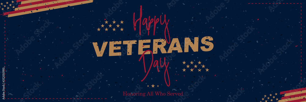 Happy Veterans Day. Retro greeting card with USA flag on background with texture. National American holiday event. Flat vector illustration EPS10 Happy Veterans Day. Retro greeting card with USA flag on background with texture. National American holiday event. Flat vector illustration EPS10