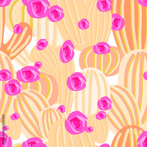 Cute Cactus Flower Vector Pattern Seamless