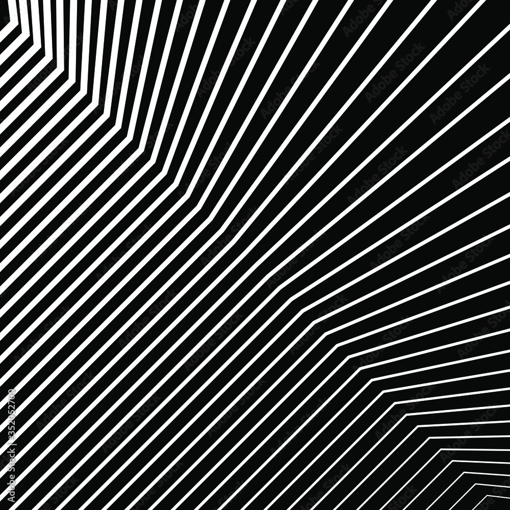 Abstract white oblique distorted lines. Vector illustration. Psychedelic pattern. Op art. Trendy design element for prints, posters, web pages, template and textile pattern