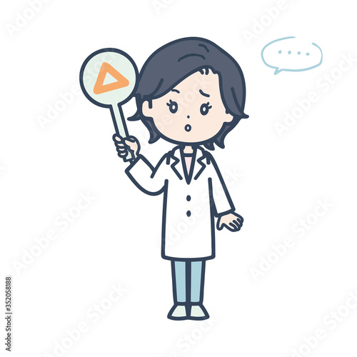 Wallpaper Mural 三角印のボードを持つ女性医師　ポーズ　イラスト Torontodigital.ca