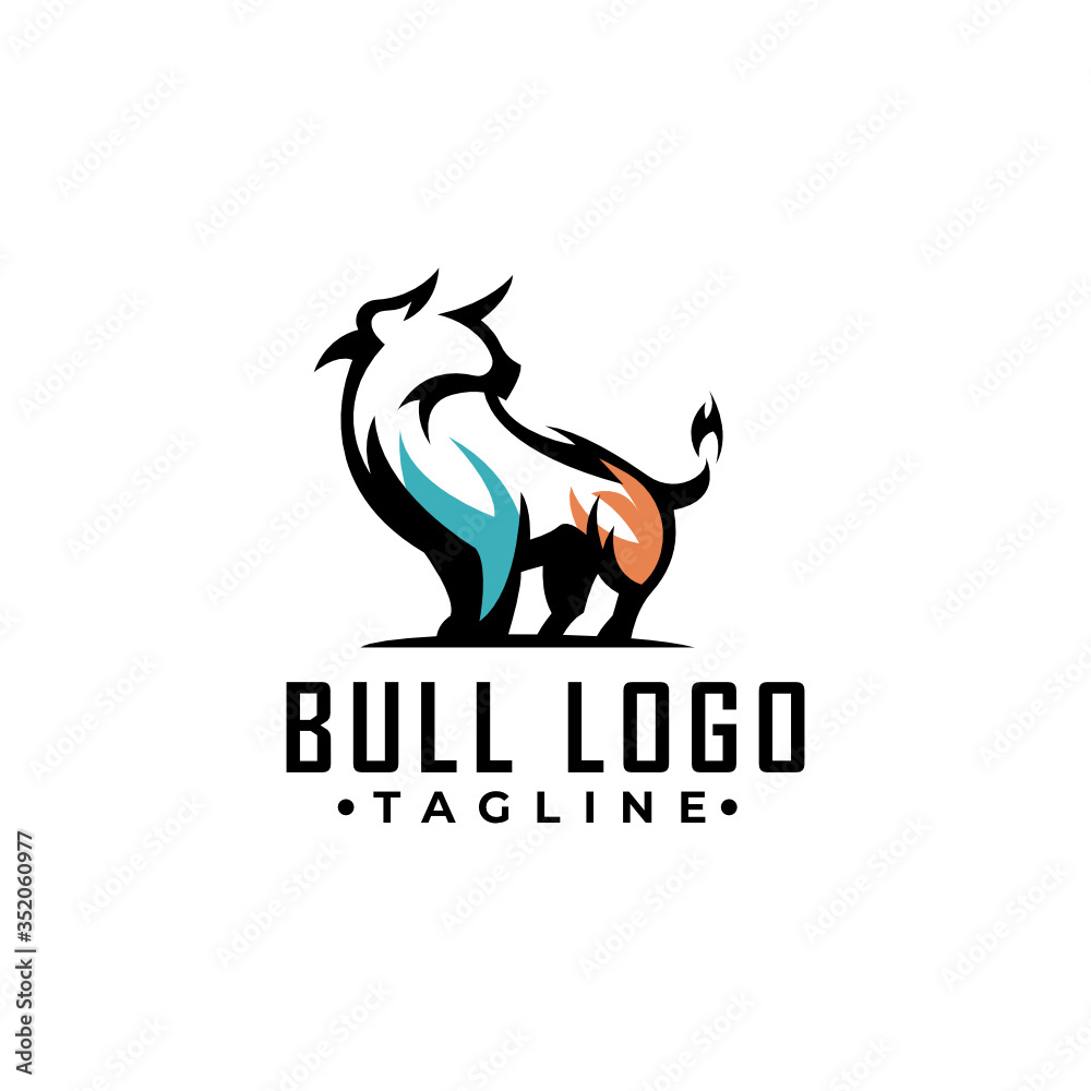 Simple line art strong bull logo design vector template