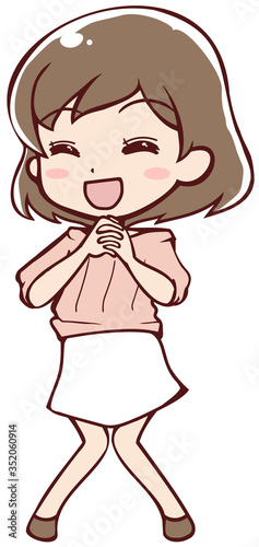 嬉しくて笑顔で喜ぶアニメ調のお姉さん