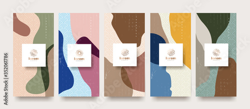 Vector set packaging templates japanese of nature luxury or premium products.logo design with trendy linear style.voucher, flyer, brochure.Menu book cover japan style vector illustration.