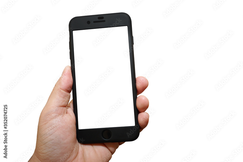 mobile phone in hand with blank background mobile phone in hand with blank background