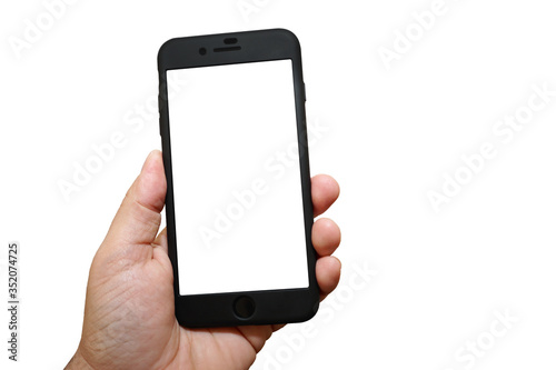 mobile phone in hand with blank background