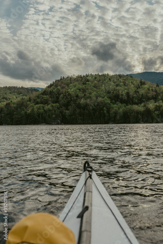 Kayaking in a remote desolate lake in the remote Adirondack wilderness