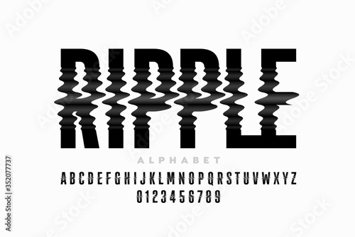 Ripple effect font, alphabet letters and numerals