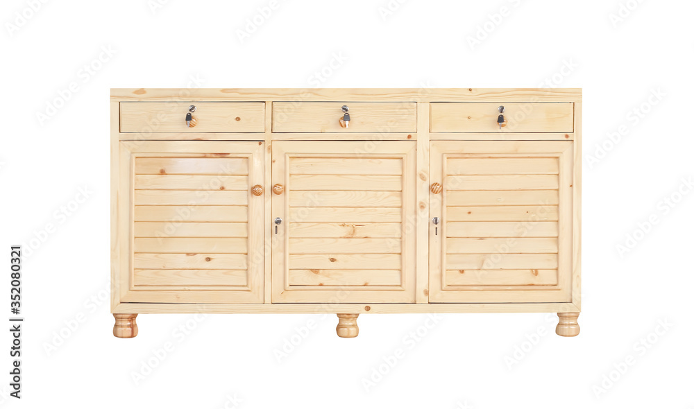 Wood cabinet with drawers front isolated on white background , clipping path Wood cabinet with drawers front isolated on white background , clipping path