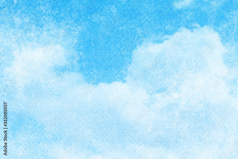 Fototapeta premium 空 雲 ブルー 夏 水彩 背景