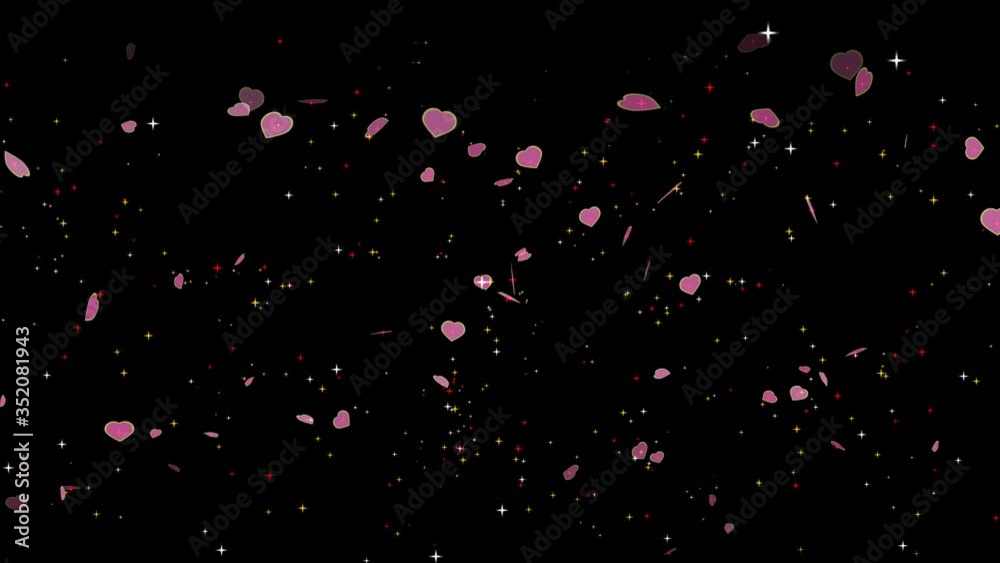pink heart and yellow border and red yellow white stars floating pink heart and yellow border and red yellow white stars floating