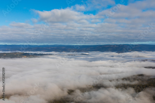 Low level clouds in the Jamison Valley near Katoomba in The Blue Mountains in Australia