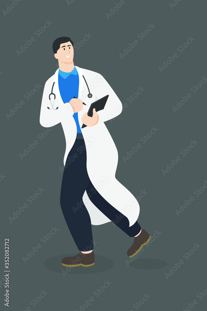Male doctor in modern flat style, nurse, pharmacist, simple medical concept on white background. Male doctor in modern flat style, nurse, pharmacist, simple medical concept on white background.