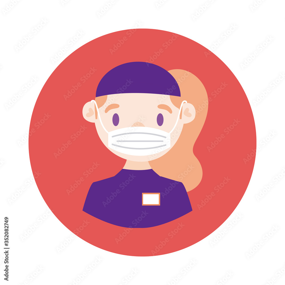 female delivery worker using face mask block style