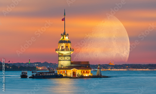 Photography Istanbul Maiden Tower with half moon (kiz kulesi) Elements of this image furnis