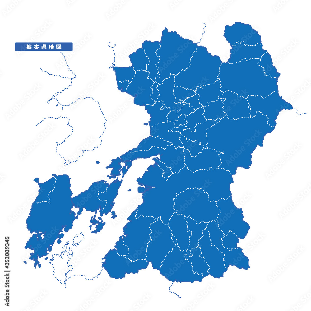 熊本県地図 シンプル青 市区町村