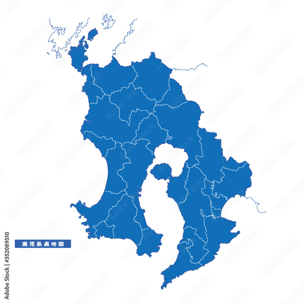 鹿児島県地図 シンプル青 市区町村