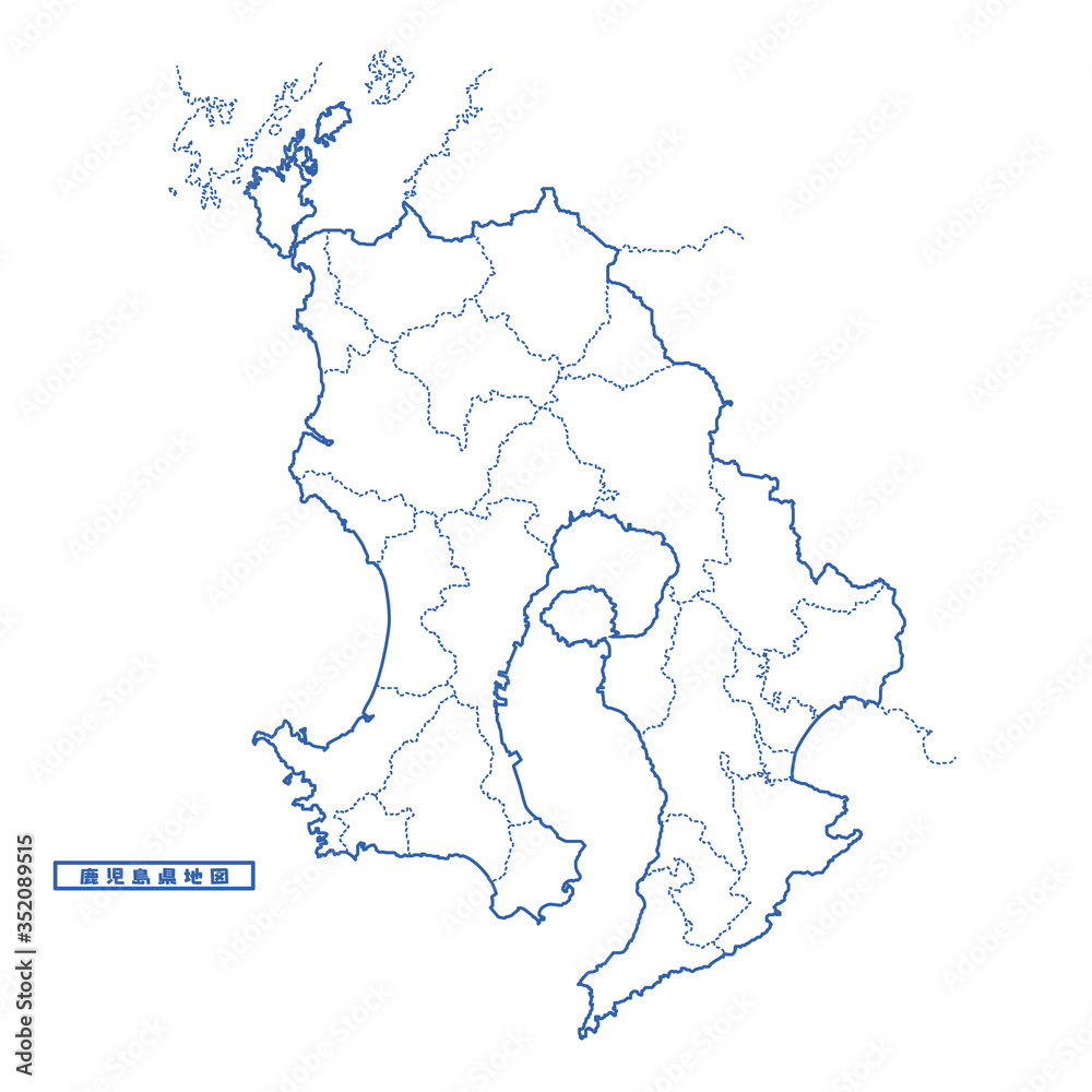 鹿児島県地図 シンプル白地図 市区町村