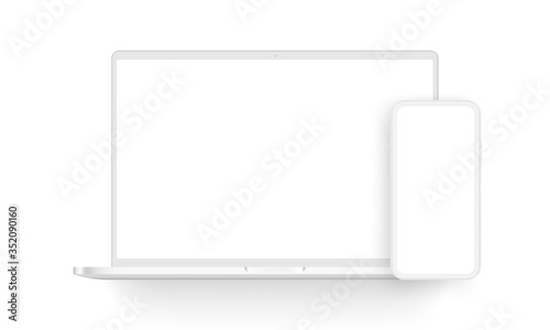 Clay laptop computer and mobile phone isolated on white background. Vector illustration