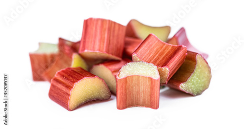 Freshly chopped Rhubarb isolated on white (close up)
