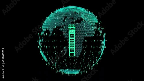 Yuan Digital core of the world Hologram Animation, seamless loop 4k ,3D render.